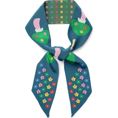 Centinelle Mushroom Floral Twilly Ribbon Scarf In Multi