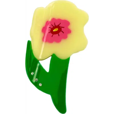 Centinelle Neon Yellow Flower Hair Claw In Brown
