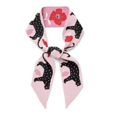Centinelle Poppy Polka Cat Twilly Ribbon Scarf In Pink