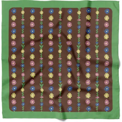 Centinelle Tiny Flowers Cotton Silk Bandana In Brown