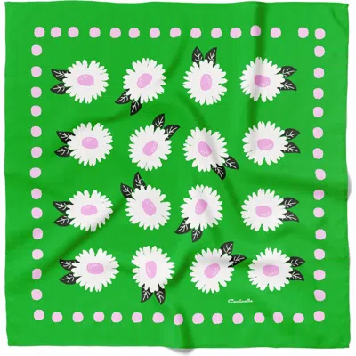 Centinelle White Flower Cotton Silk Bandana In Green
