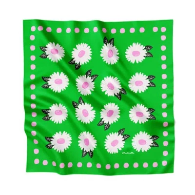 Centinelle White Flower Silk Medium Square Scarf In Green