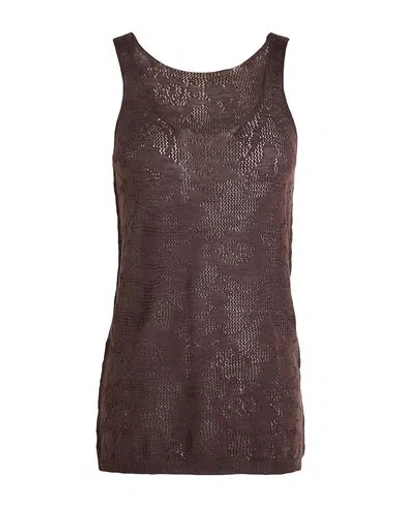 Cento X Cento Woman Tank Top Dark Brown Size 2 Merino Wool