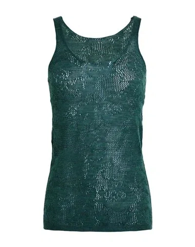 Cento X Cento Woman Tank Top Dark Green Size 2 Merino Wool