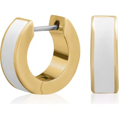 Central Park Enamel Huggie Hoop Earrings In White