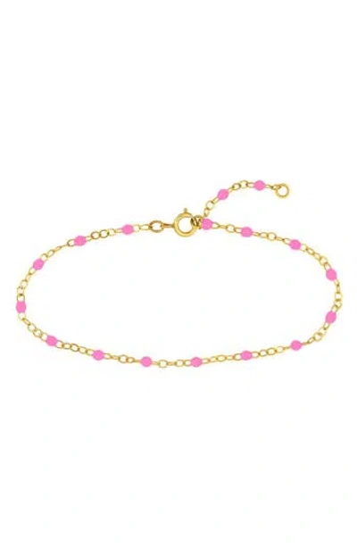 Central Park Enamel Station Chain Anklet In Hot Pink