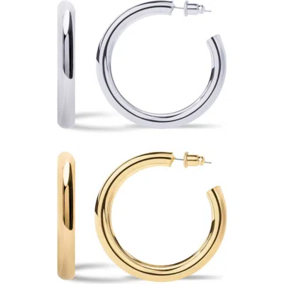 Central Park Es Jewelry Set Of 2 40mm Hoop Earrings In Yellow And White Gold