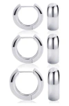 Central Park Set Of 3 Huggie Earrings In White Gold