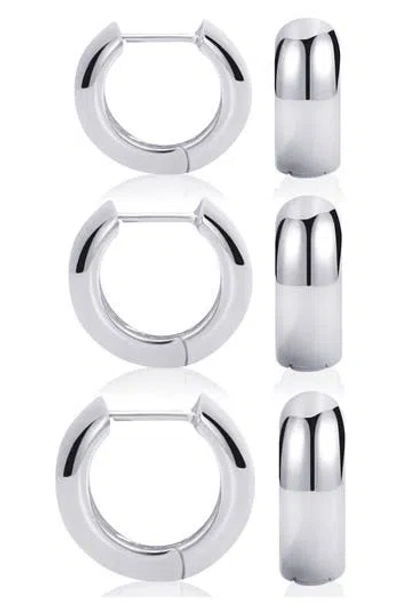 Central Park Set Of 3 Huggie Earrings In White Gold