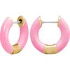 Central Park Tubular Enamel Hoop Earrings In Candy Pink