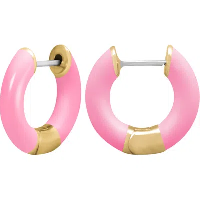Central Park Tubular Enamel Hoop Earrings In Candy Pink