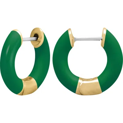Central Park Tubular Enamel Hoop Earrings In Dark Green