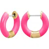 Central Park Tubular Enamel Hoop Earrings In Neon Pink