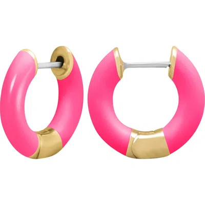 Central Park Tubular Enamel Hoop Earrings In Neon Pink