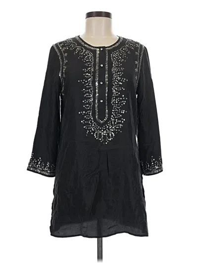 Pre-owned Central Park West 3/4 Sleeve Silk Top Black Keyhole Neckline Tops