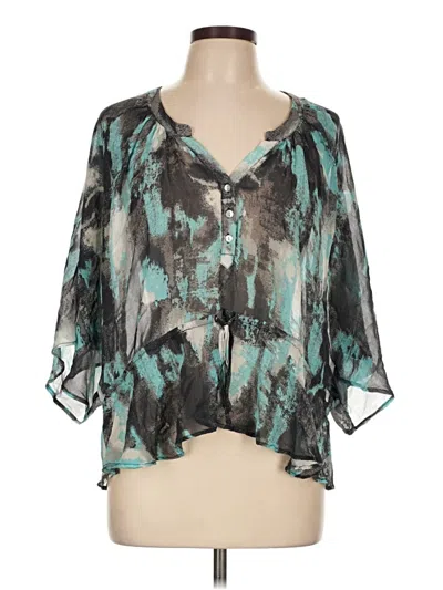 Pre-owned Central Park West 3/4 Sleeve Silk Top Teal Plunge Neckline Tops