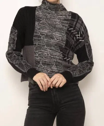 Central Park West Ace Mixed Mock Neck Sweater In Black Combo