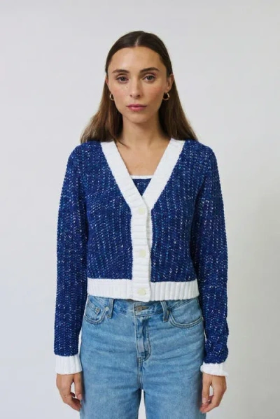 Central Park West Allie Cropped Chunky Cardigan In Blue