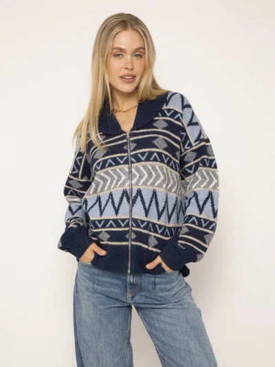 Central Park West Arlo Fair Isle Sweater Bomber In Blue Combo