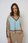 Central Park West Ash Color Blocked V-neck In Blue