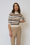 Central Park West Ash Striped Half Sleeve Crew In Neutral