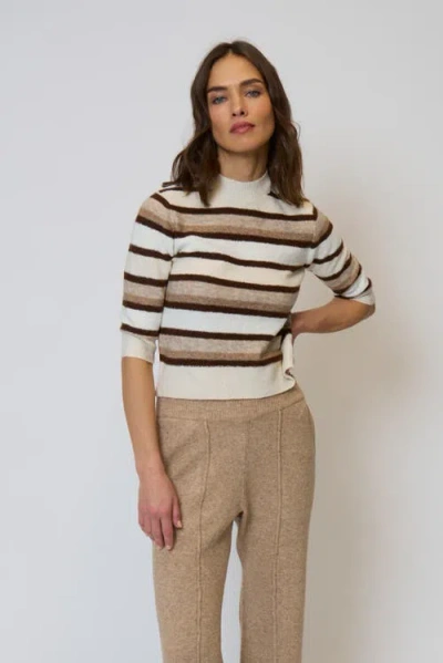 Central Park West Ash Striped Half Sleeve Crew In Neutral