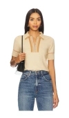 Central Park West Atlast Zip Up Polo In Neutral
