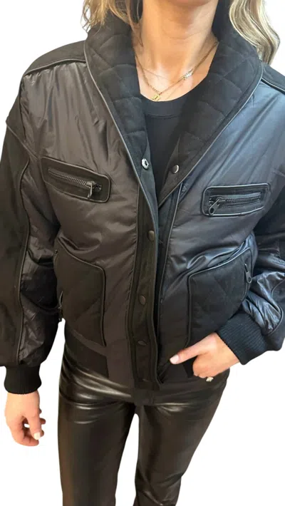 Central Park West Aubrey Mixed Media Puffer Jacket In Black