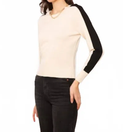 Central Park West Avalon Varsity Crew Sweater In White/black