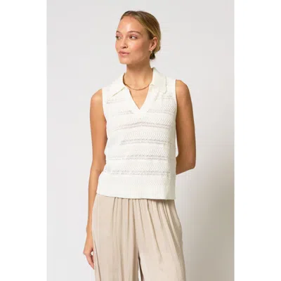 Central Park West Avery Pointelle Johnny Collar In White