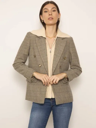 Central Park West Barret Plaid Blazer With Cable Dickie In Winter White