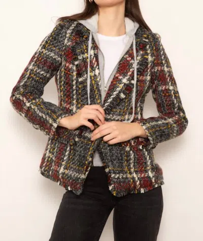 Central Park West Barrett Frayed Tweed Dickie Blazer In Grey Multi