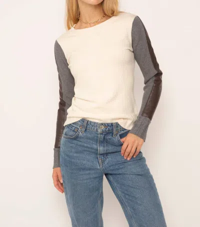 Central Park West Beatrix Colorblock Crew With Faux Leather Accent In Neutral Combo