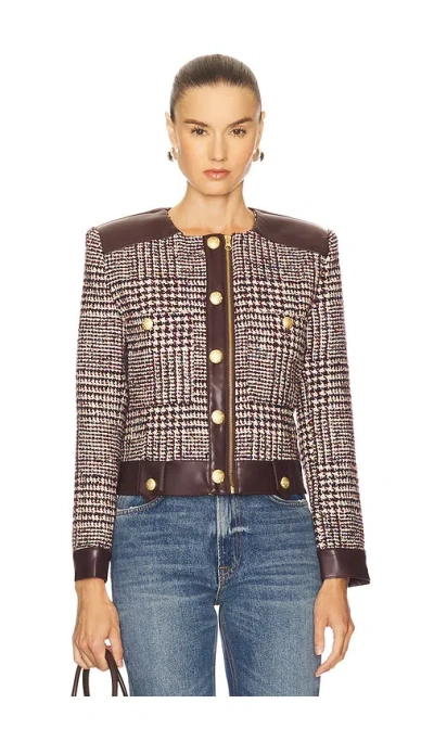 Central Park West Billie Houndstooth Jacket In Brown