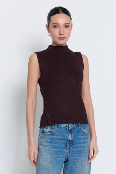 Central Park West Birch Sleeveless Turtleneck With Button Detail In Brown