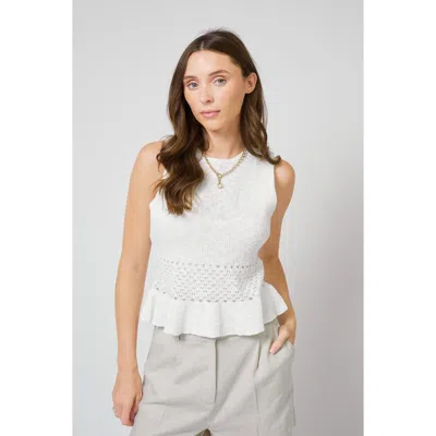 Central Park West Birdie Pointelle Peplum Top In White