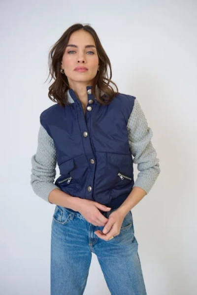 Central Park West Brady Mixed Media Quilted Jacket In Blue
