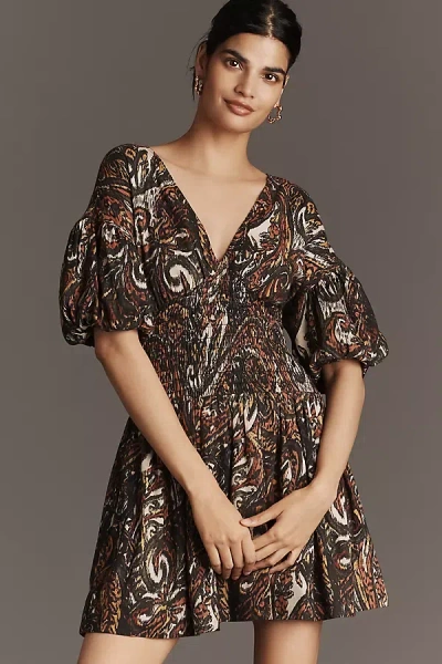 Central Park West Brigitte Puff-sleeve Mini Dress In Multi