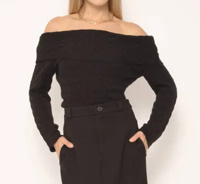Central Park West Cable Knit Off Shoulder Sweater In Black