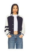 Central Park West Cable Sleeve Knit Bomber Jacket In Navy In 藏青色
