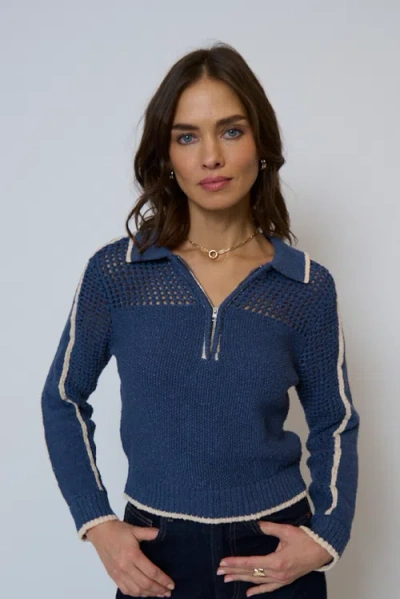 Central Park West Carla Mesh Yoke Polo In Blue