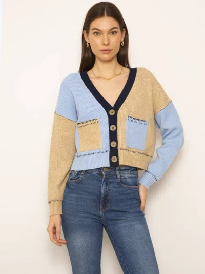 Central Park West Casey Colorblock Cardigan In Blue Multi