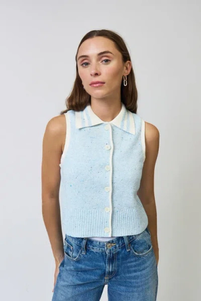 Central Park West Celeste Tweed Yarn Collared Top In Blue