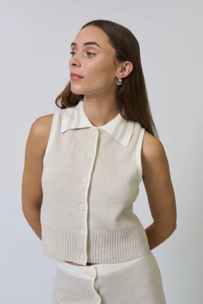 Central Park West Celeste Tweed Yarn Collared Top In White