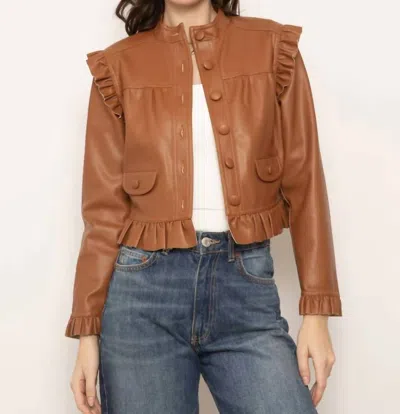 Central Park West Celine Girly Moto Jacket In Saddle Brown In Multi