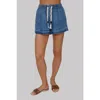 Central Park West Celine Mid Rise Drawstring Shorts In Blue