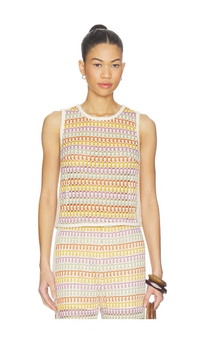 Central Park West Celine Rainbow Crochet Button Back Shell In Multi