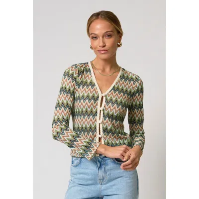 Central Park West Celine Rainbow Crochet Button Front Cardigan In Green