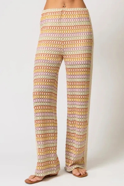Central Park West Celine Rainbow Crochet Mid Rise Pants In Neutral