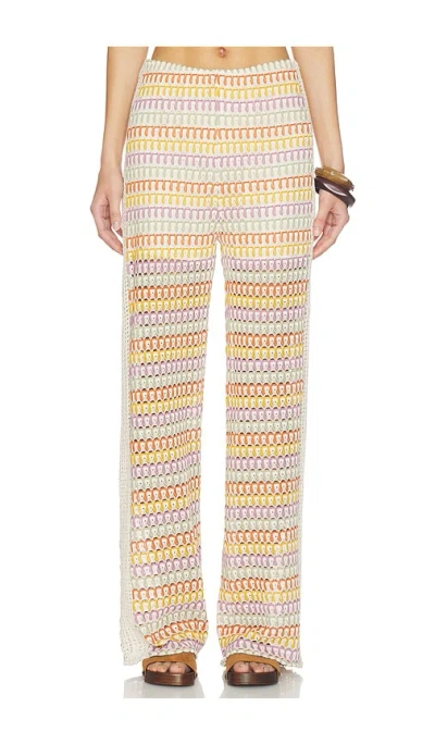 Central Park West Celine Rainbow Crochet Mid Rise Pants In Multi
